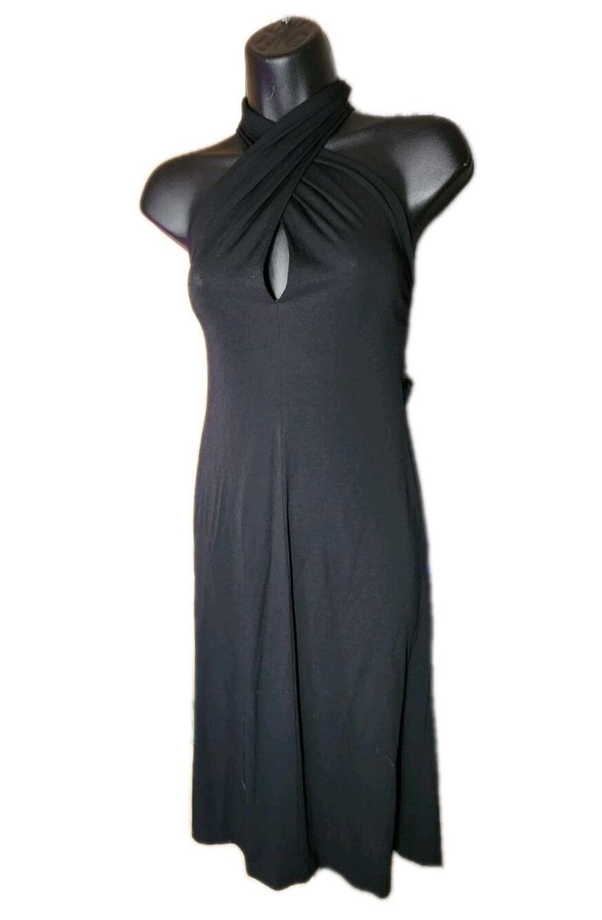 Ralph Lauren black infinity loop Key Hole dress Size Med Mid Length Silky
